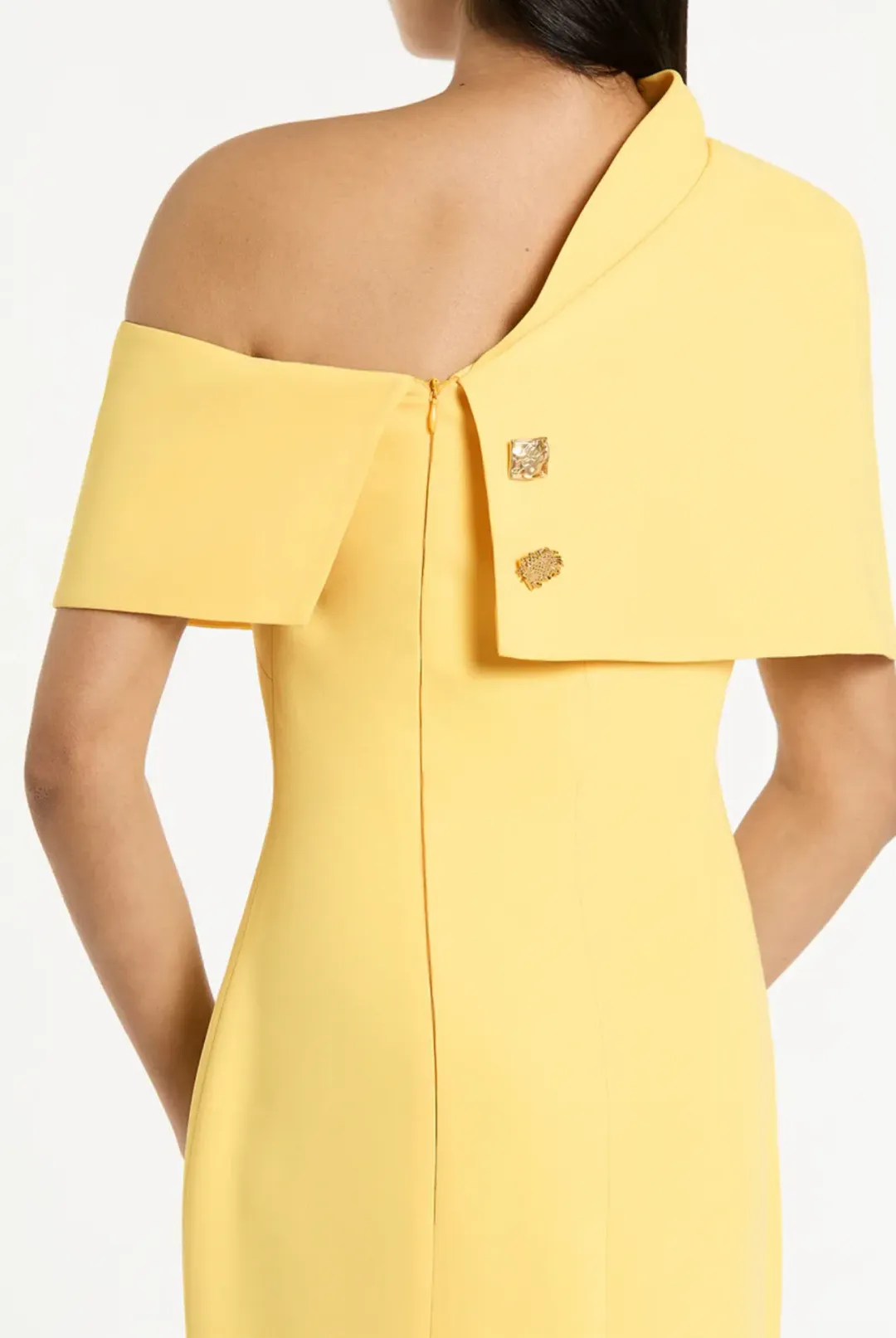 Butter crepe draped collar dress for rent on The Volte - main image