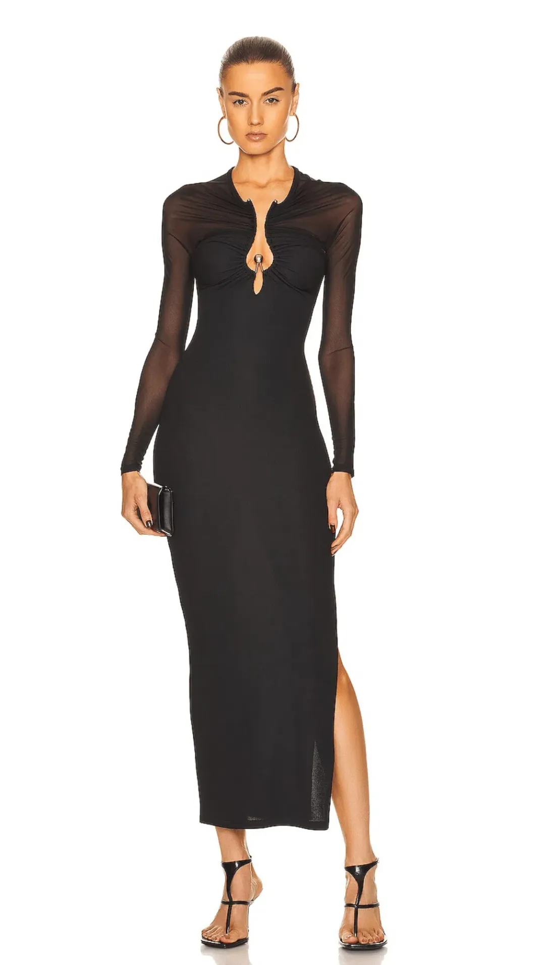 Polar Orbit Sheer Column Shawl Dress Black for rent on The Volte - main image