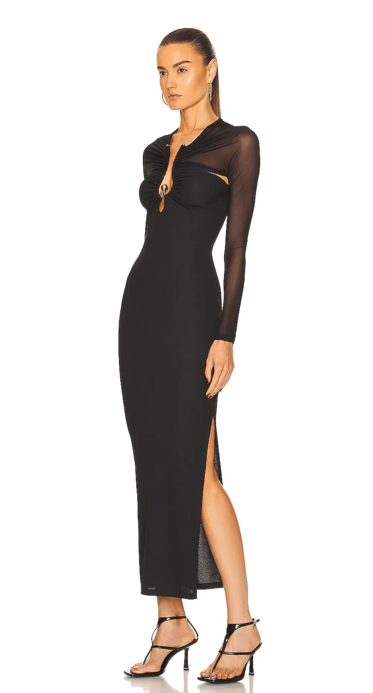 Polar Orbit Sheer Column Shawl Dress Black - Image 3