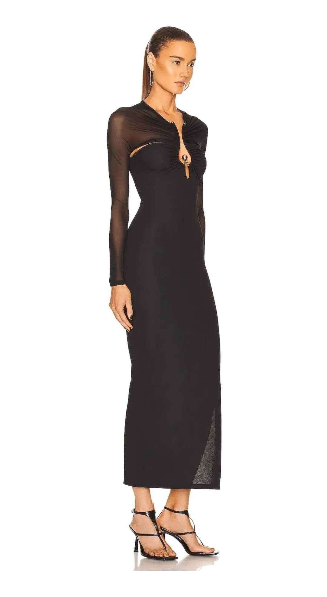 Polar Orbit Sheer Column Shawl Dress Black for rent on The Volte - main image