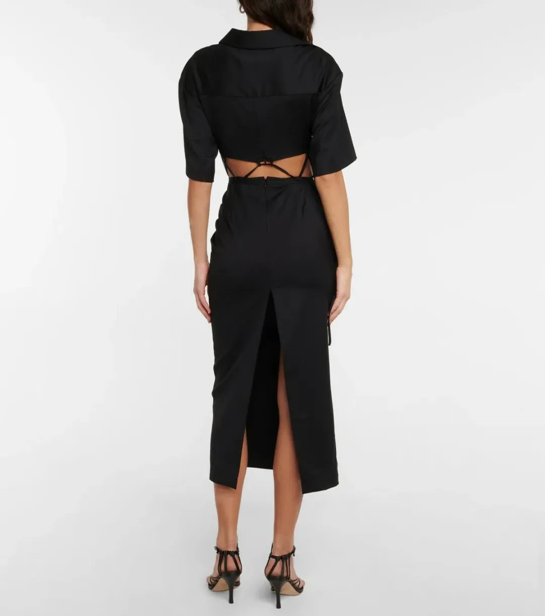 Midi Wool Blend Cut Out Shirt Dress Black for rent on The Volte - main image