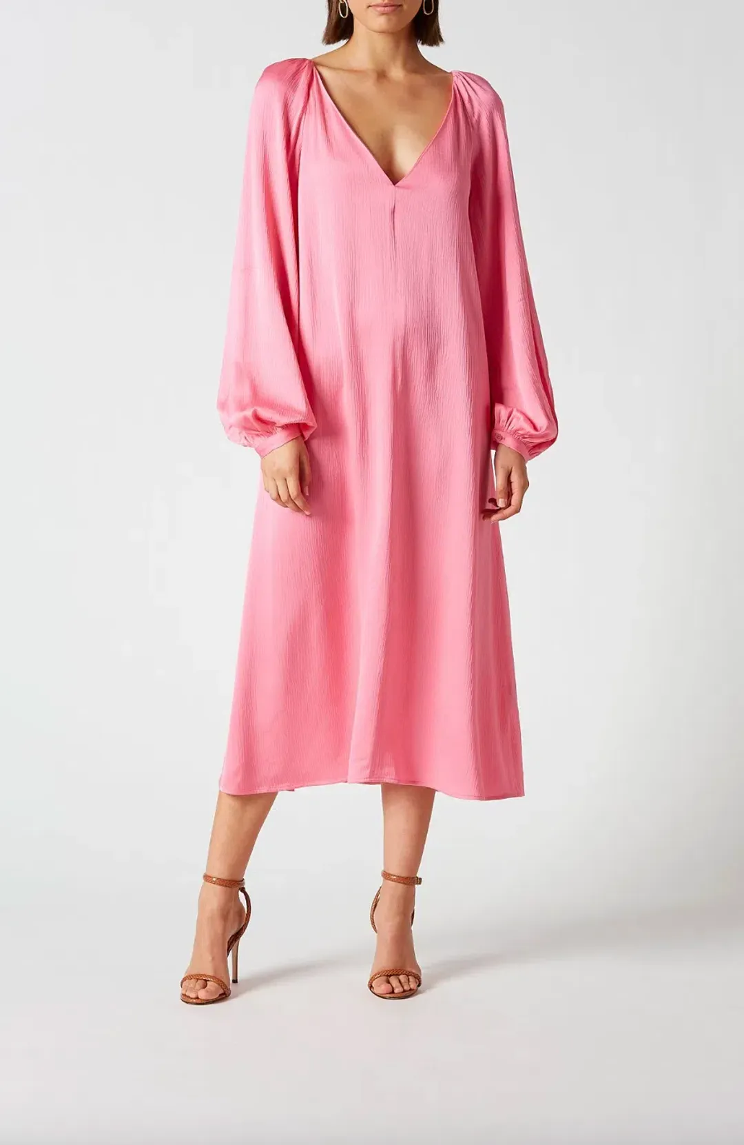 The Textured Satin Trapeze Dress Pink for rent on The Volte - main image