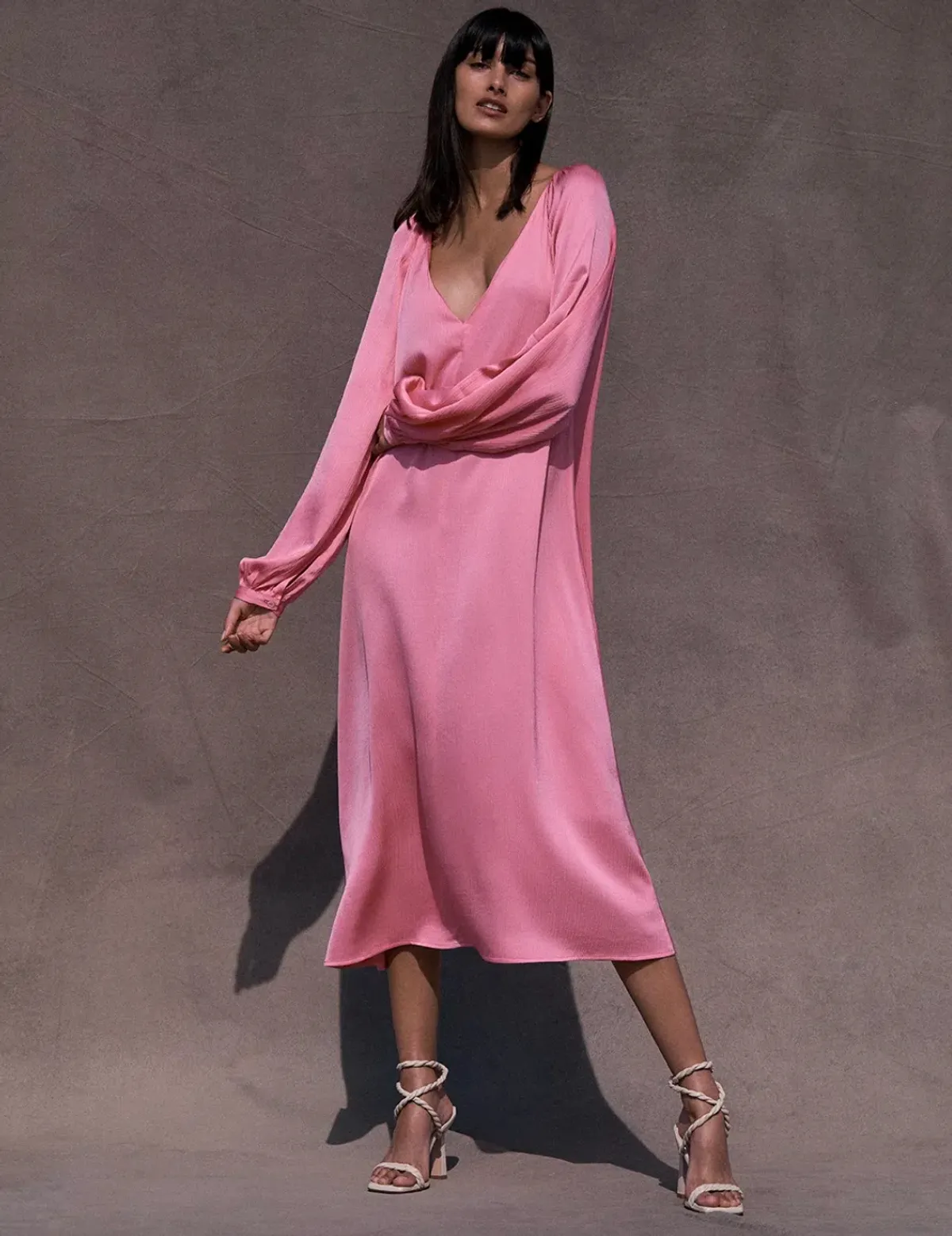 The Textured Satin Trapeze Dress Pink for rent on The Volte - main image