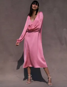 The Textured Satin Trapeze Dress Pink for rent on The Volte - image 1