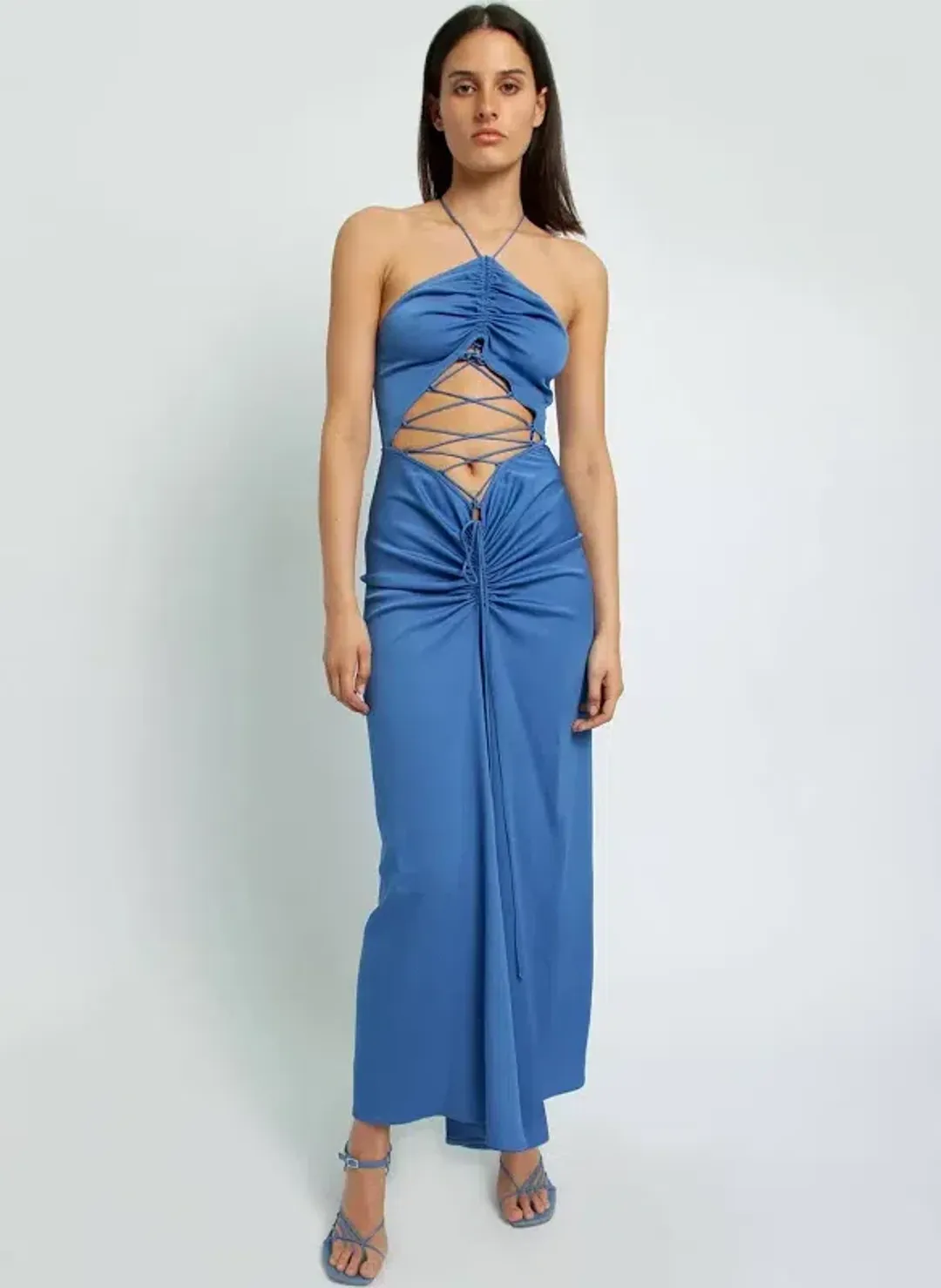 Lattice Waist Midi Dress - Blue for rent on The Volte - main image