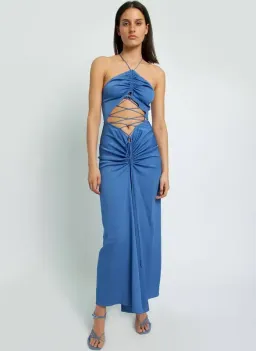 Lattice Waist Midi Dress - Blue for rent on The Volte - image 5