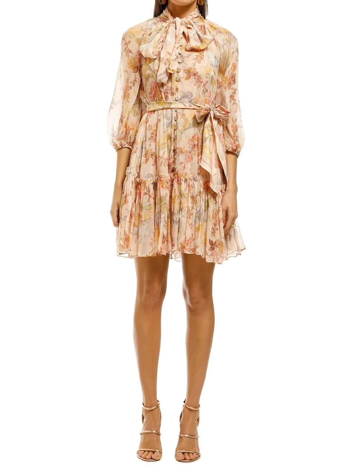 Zimmermann Espionage Neck Tie Mini Dress Iris Floral Size 6 for rent on The Volte - main image