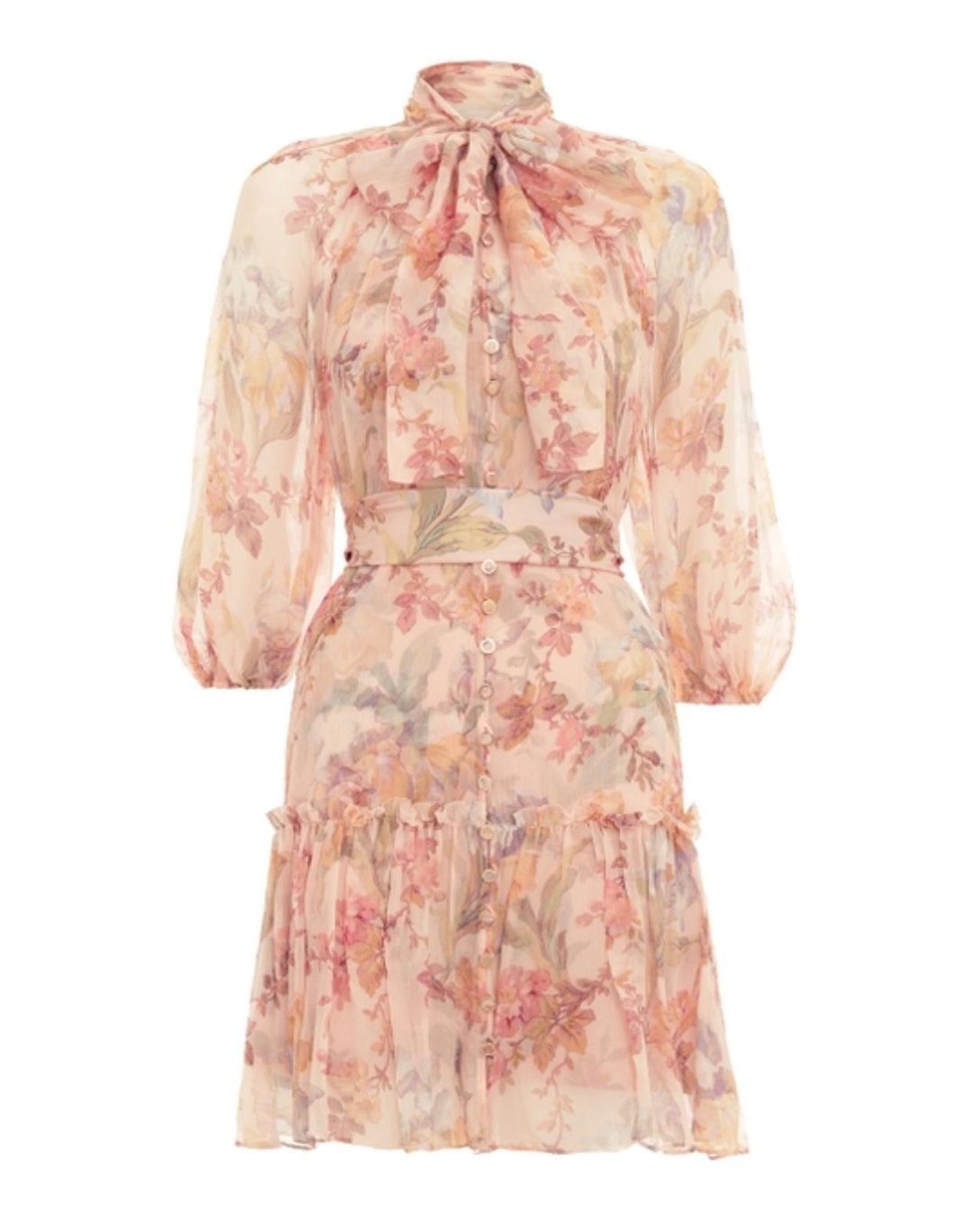 Zimmermann Espionage Neck Tie Mini Dress Iris Floral Size 6 for rent on The Volte - main image