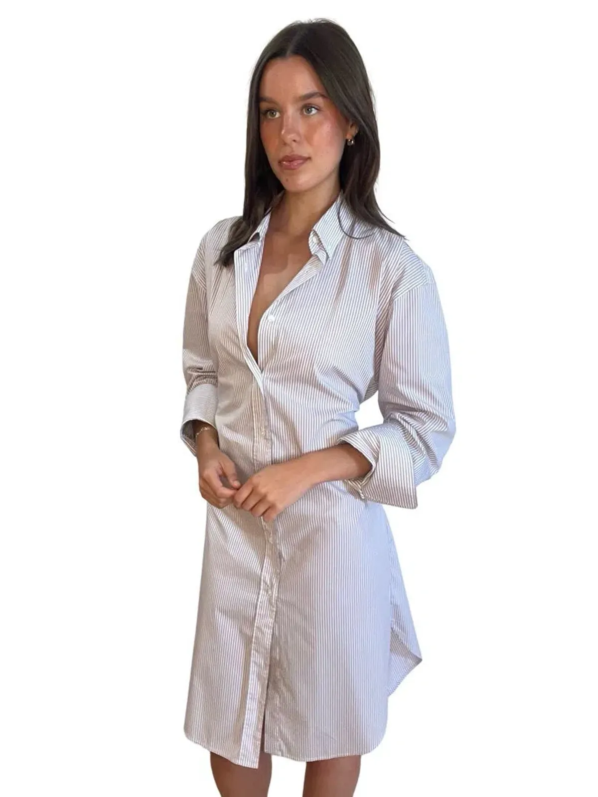 Purple White Stripe Cotton Shirt Dress - Image 2