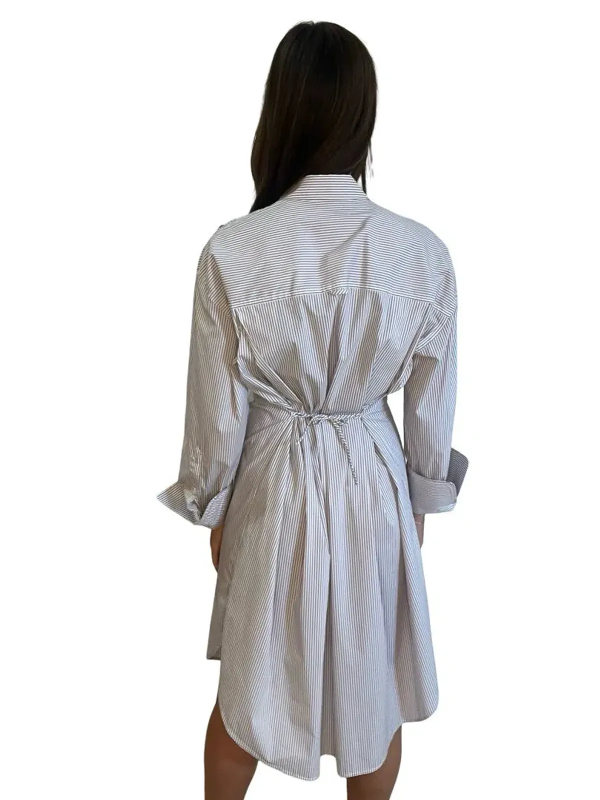 Purple White Stripe Cotton Shirt Dress - Image 1