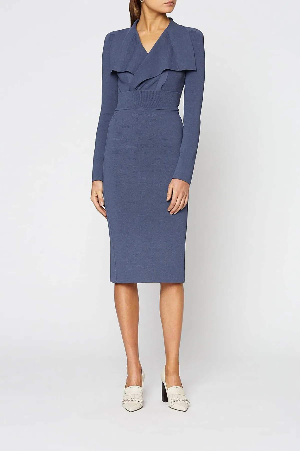 Crepe Knit Midi Dress Blue - Image 1