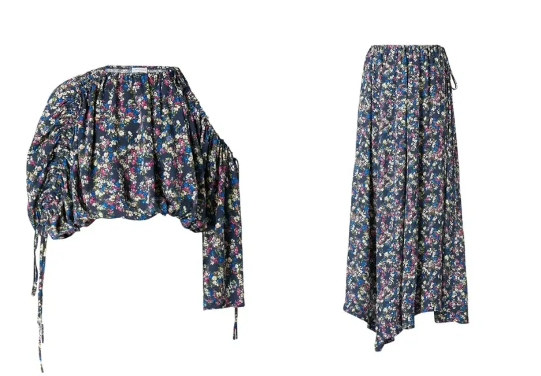 Navy floral drawcord set for rent on The Volte - main image