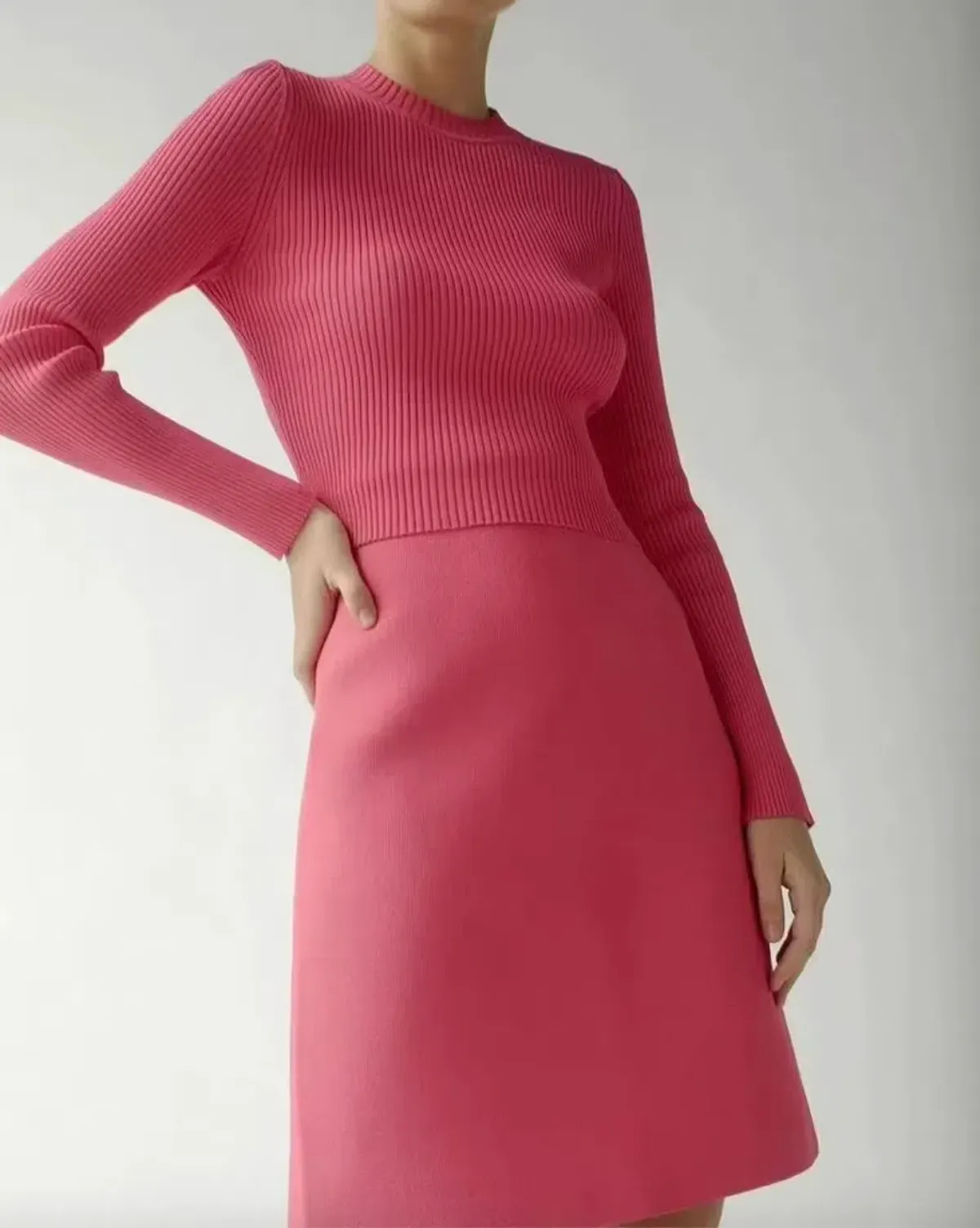 Crepe Knit Tailored Skirt Fuchsia Pink - Image 2