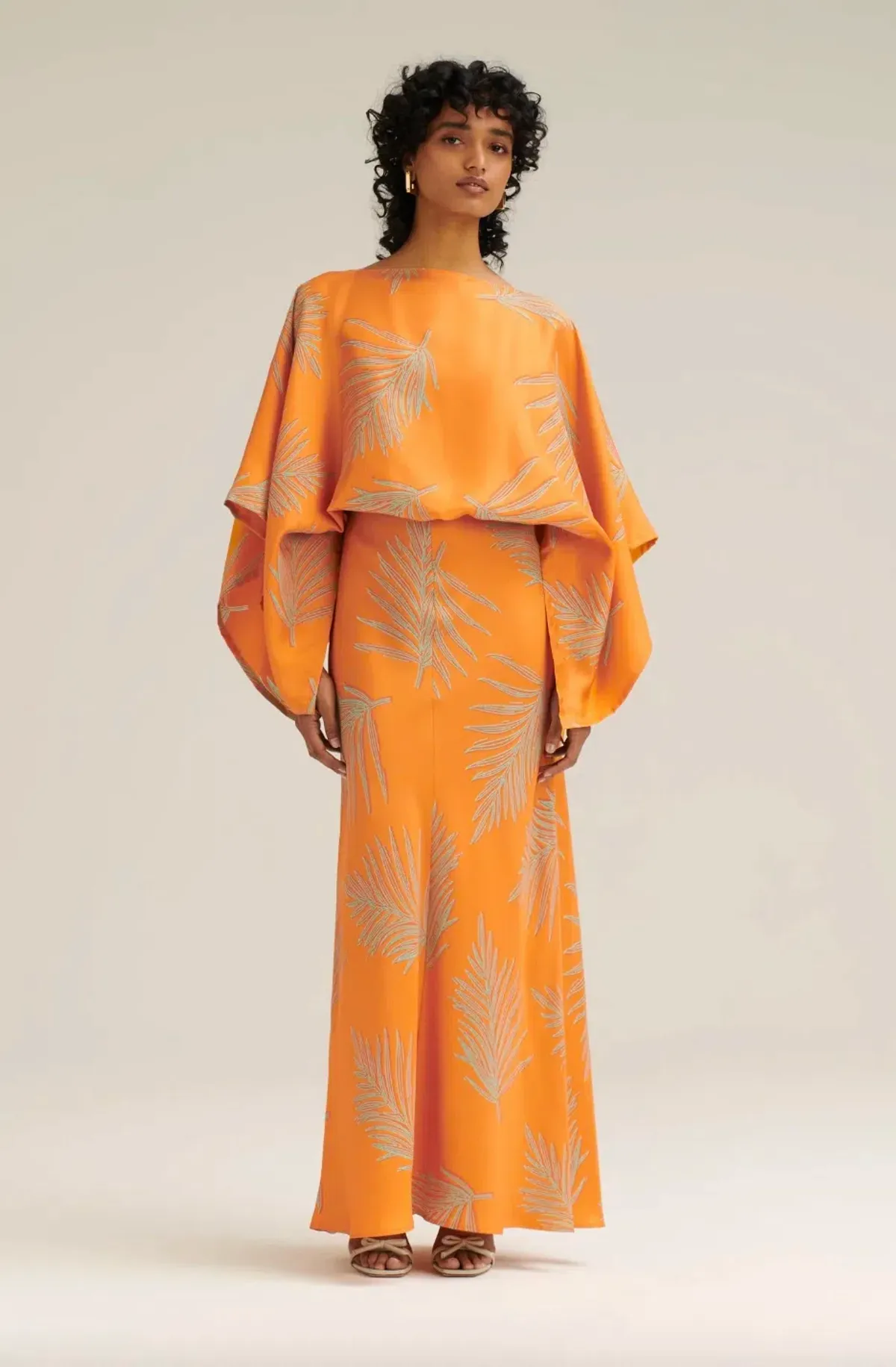 Silk Twill Feather Leaf Top Orange - Image 3