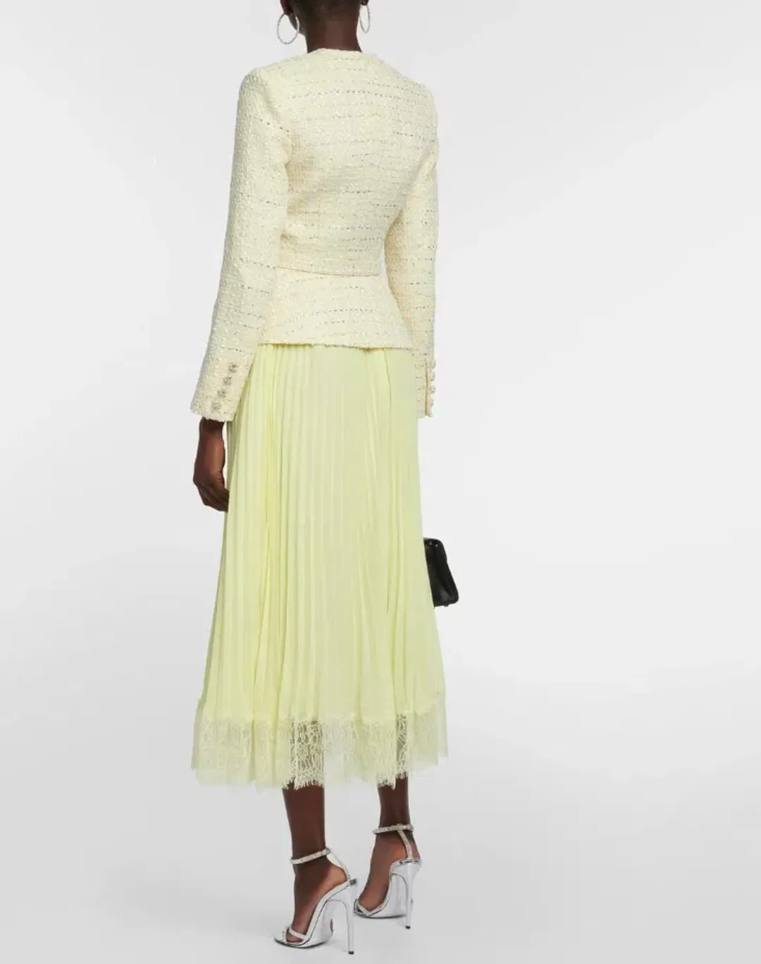 Self-Portrait Bouclé and chiffon midi dress for rent on The Volte - main image