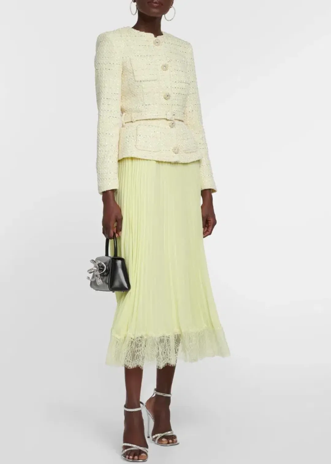 Self-Portrait Bouclé and chiffon midi dress for rent on The Volte - main image