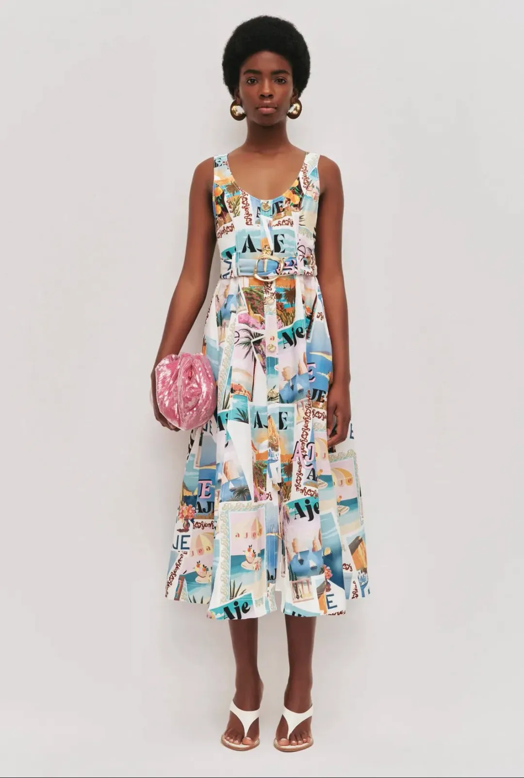 Aje Leonie midi dress size 8 postcard print for rent on The Volte - main image