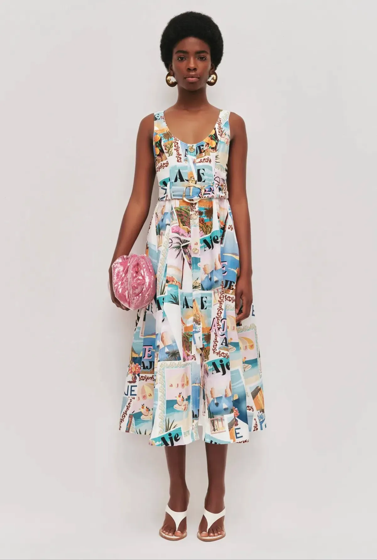 Aje Leonie midi dress size 8 postcard print - Image 1