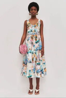 Aje Leonie midi dress size 8 postcard print for rent on The Volte - image 1