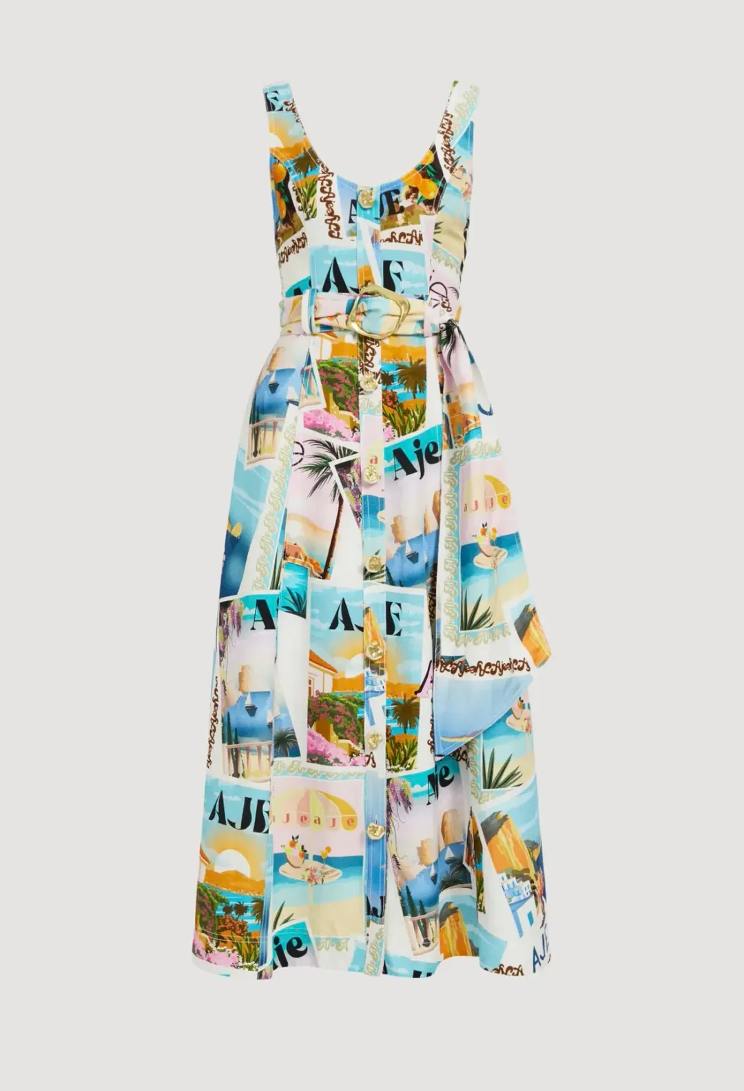 Aje Leonie midi dress size 8 postcard print for rent on The Volte - main image