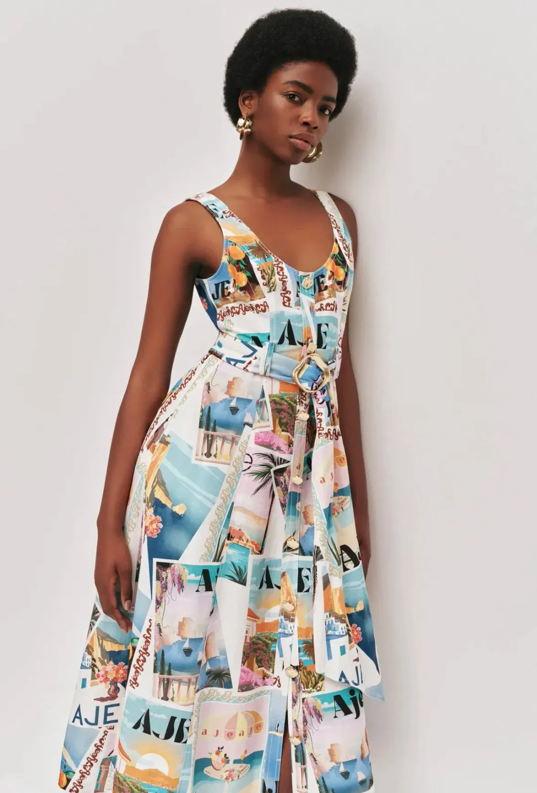 Aje Leonie midi dress size 8 postcard print for rent on The Volte - main image