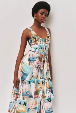 Aje Leonie midi dress size 8 postcard print for rent on The Volte - image 3