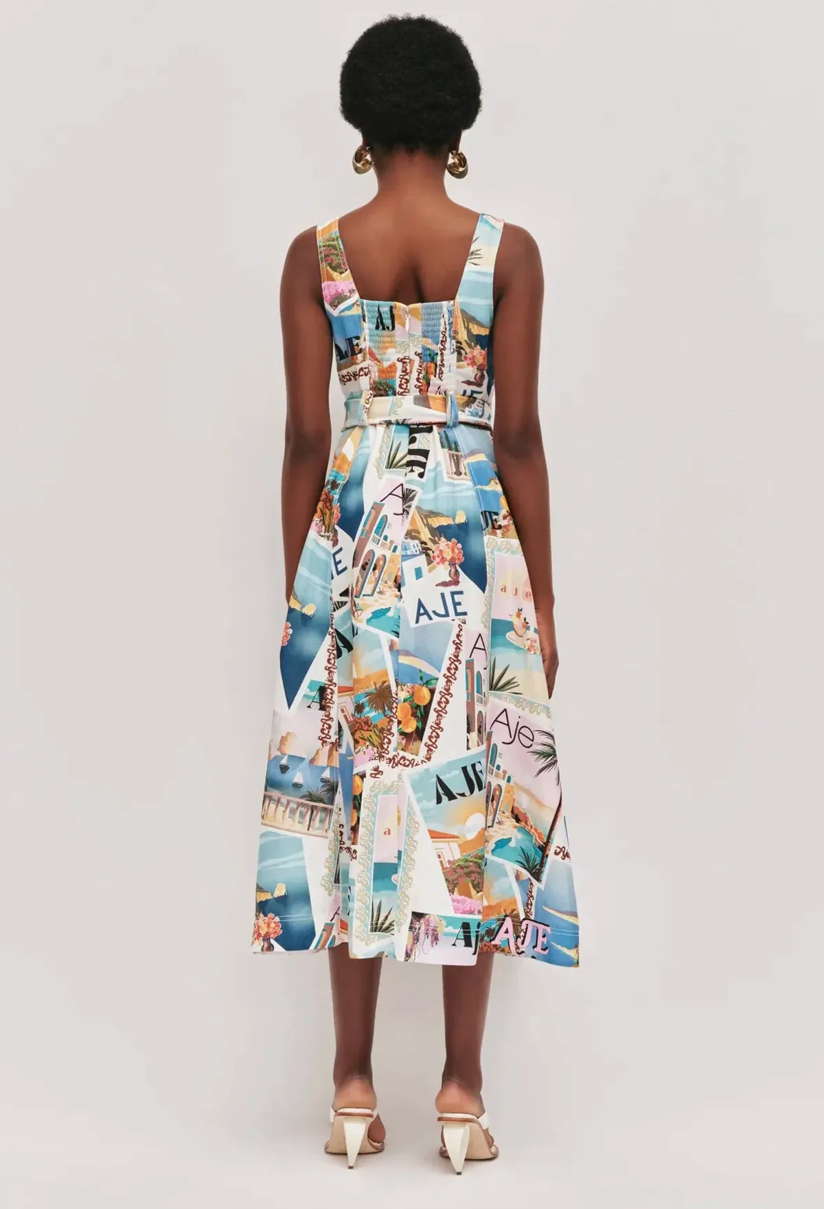 Aje Leonie midi dress size 8 postcard print - Image 5