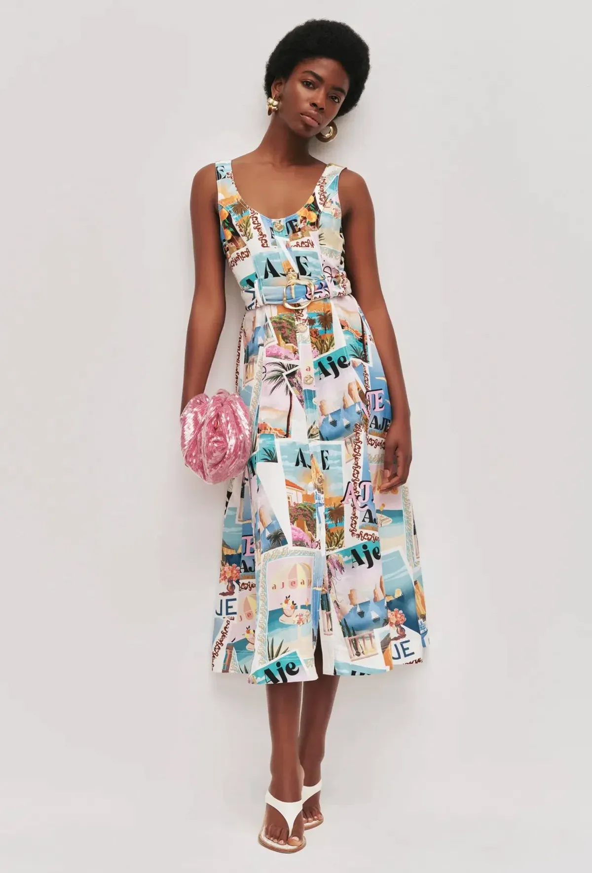 Aje Leonie midi dress size 8 postcard print - Image 2