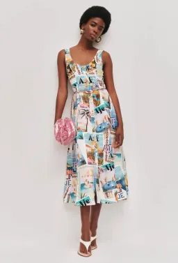Aje Leonie midi dress size 8 postcard print for rent on The Volte - image 2