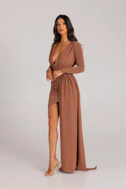 Mariya Bronze Gold Foil Dress for rent on The Volte - image 2