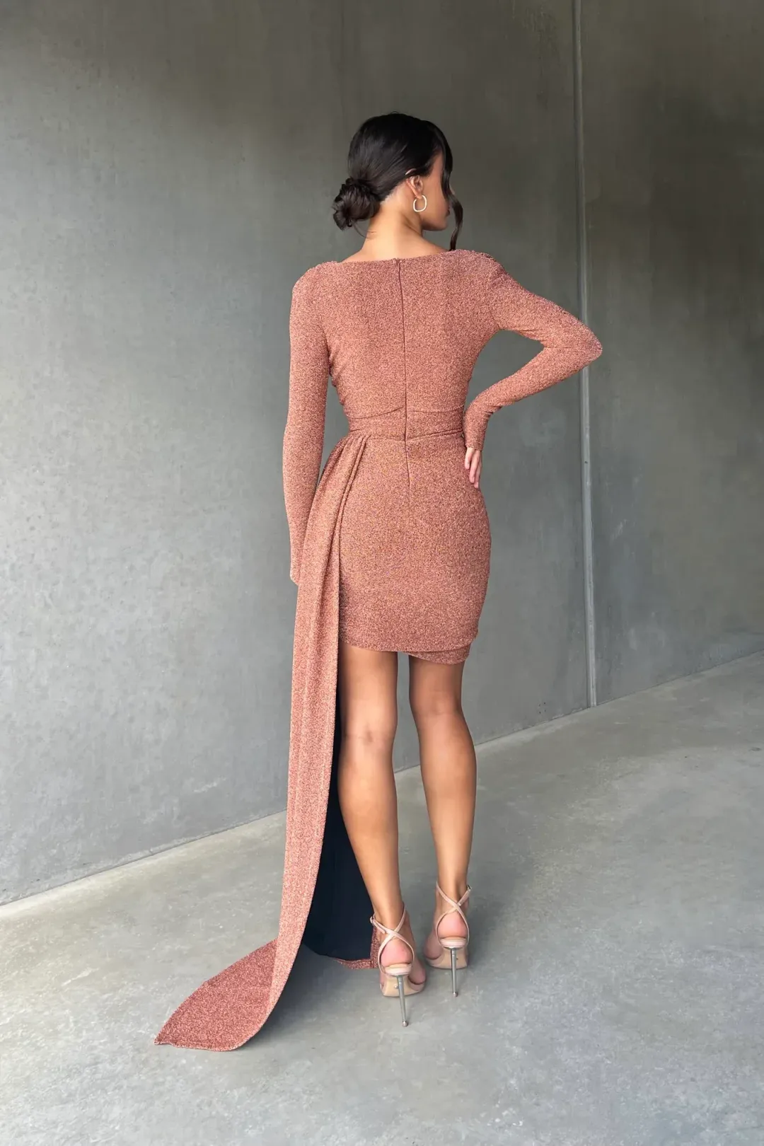 Mariya Bronze Gold Foil Dress for rent on The Volte - main image