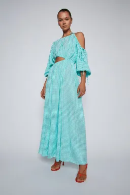 Turquoise Gingham Drawstring Dress for rent on The Volte - image 2