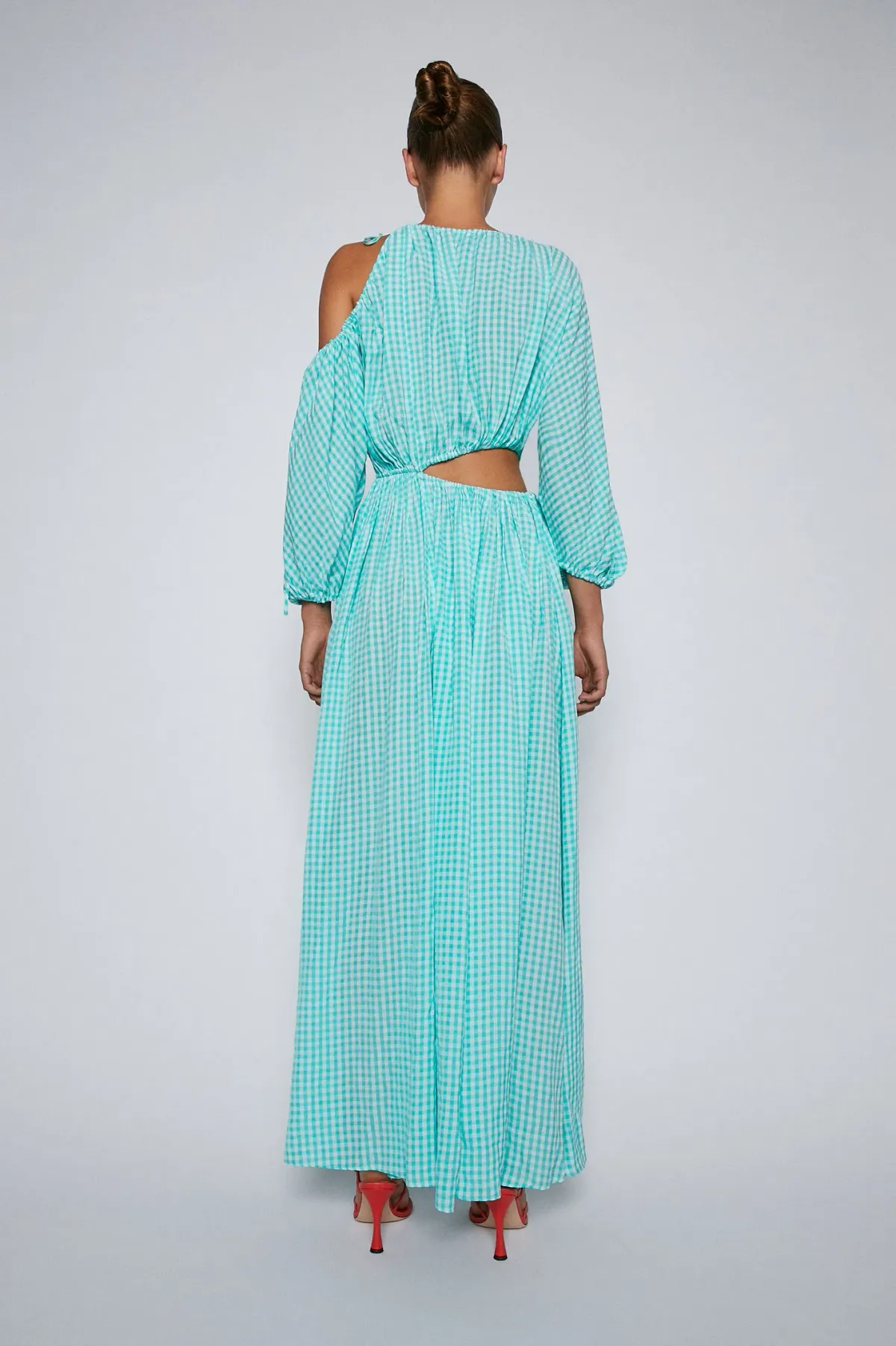 Turquoise Gingham Drawstring Dress - Image 4