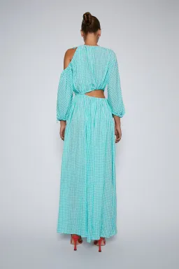 Turquoise Gingham Drawstring Dress for rent on The Volte - image 4