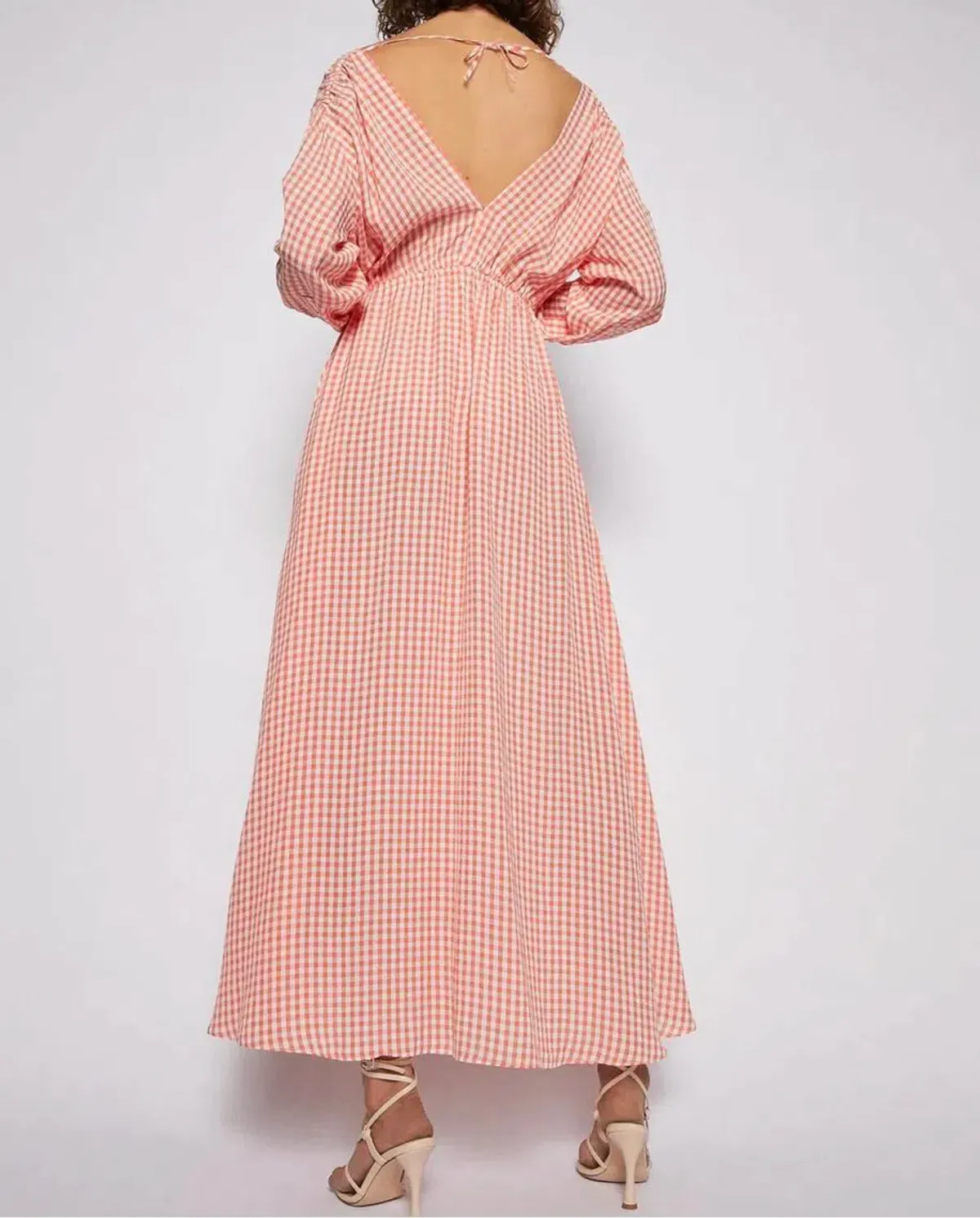Scanlan Theodore V Neck Gingham Dress Peach - Image 2