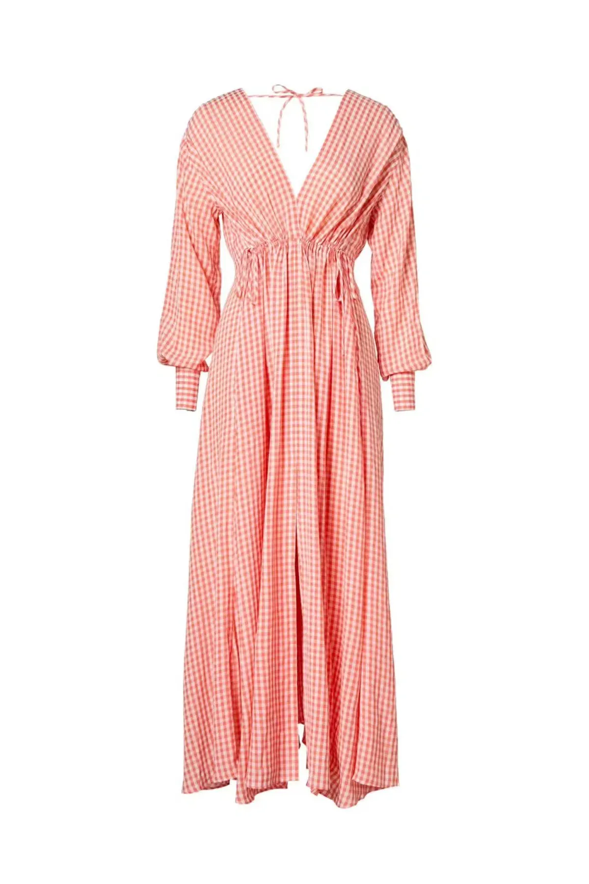 Scanlan Theodore V Neck Gingham Dress Peach - Image 4