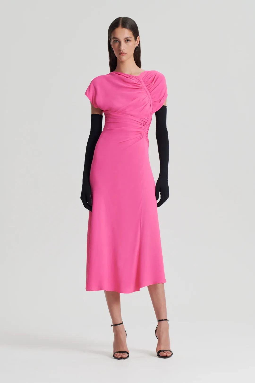 Gathered drape dress pink for rent on The Volte - main image