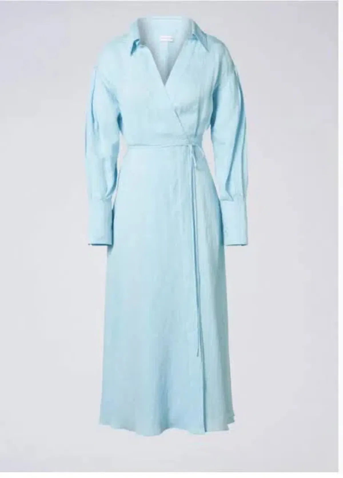 Italian Linen Wrap Shirt Dress Aqua Blue - Image 3
