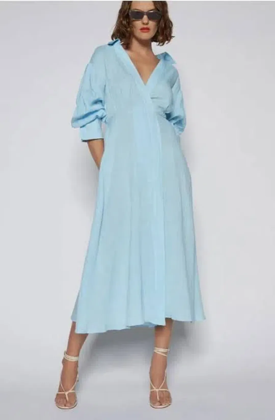 Italian Linen Wrap Shirt Dress Aqua Blue for rent on The Volte - main image