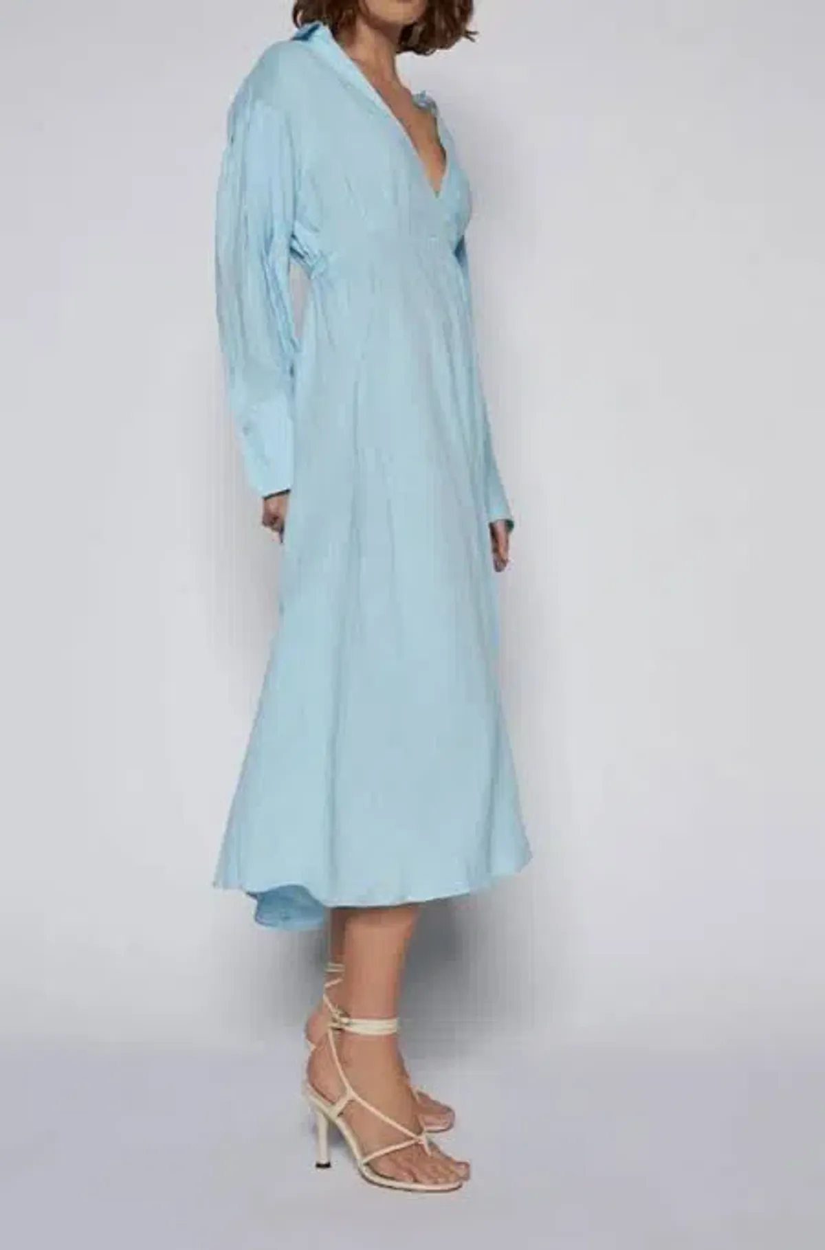 Italian Linen Wrap Shirt Dress Aqua Blue - Image 2