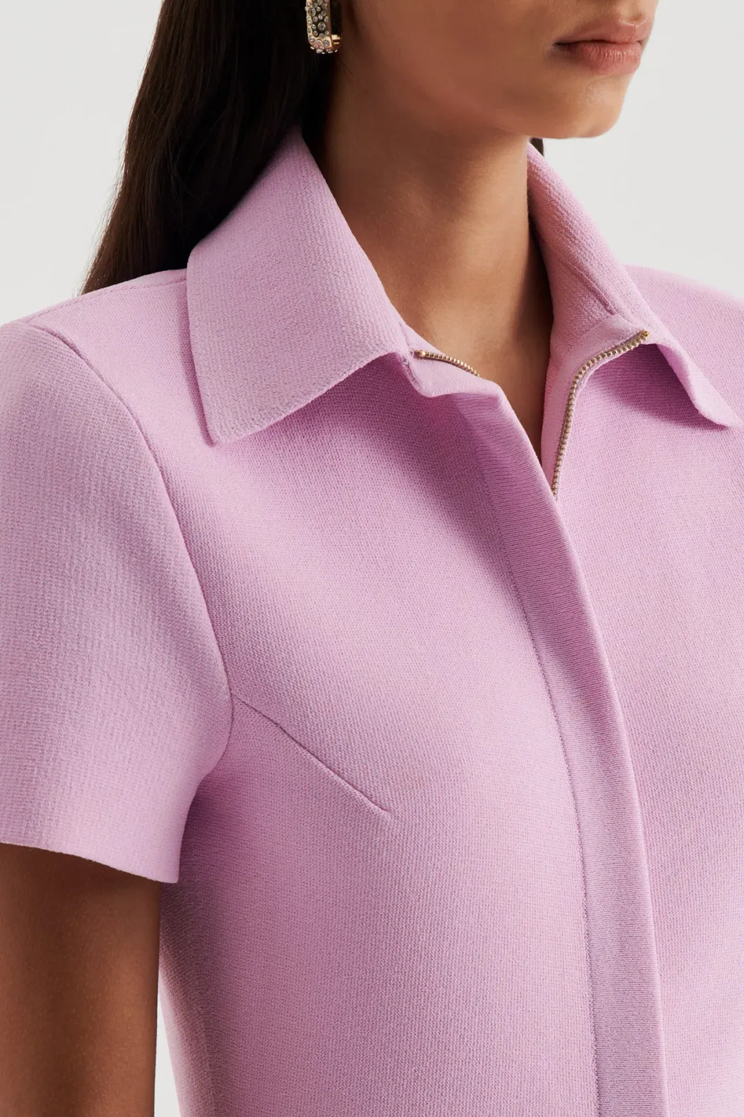 Crepe Knit Zip Dress Light Pink for rent on The Volte - main image