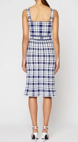 Crepe Knit Check Dress Blue Print for rent on The Volte - image 2