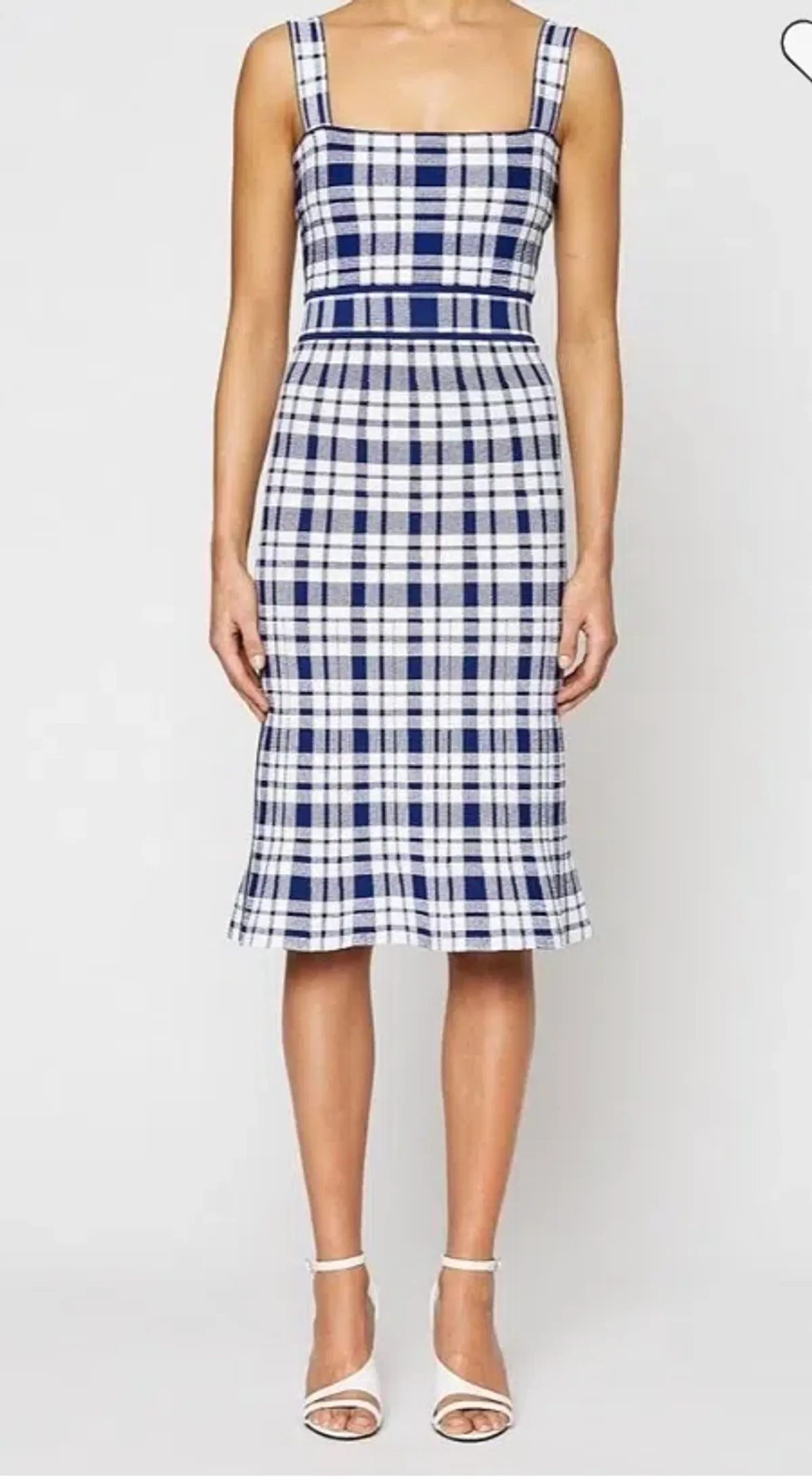 Crepe Knit Check Dress Blue Print - Image 1