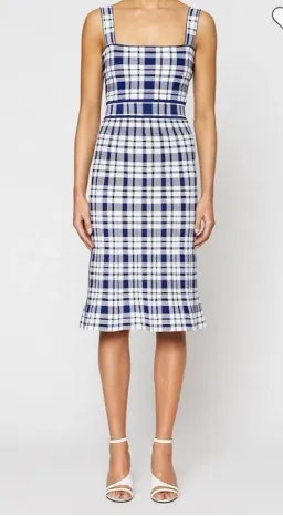 Crepe Knit Check Dress Blue Print for rent on The Volte - image 1