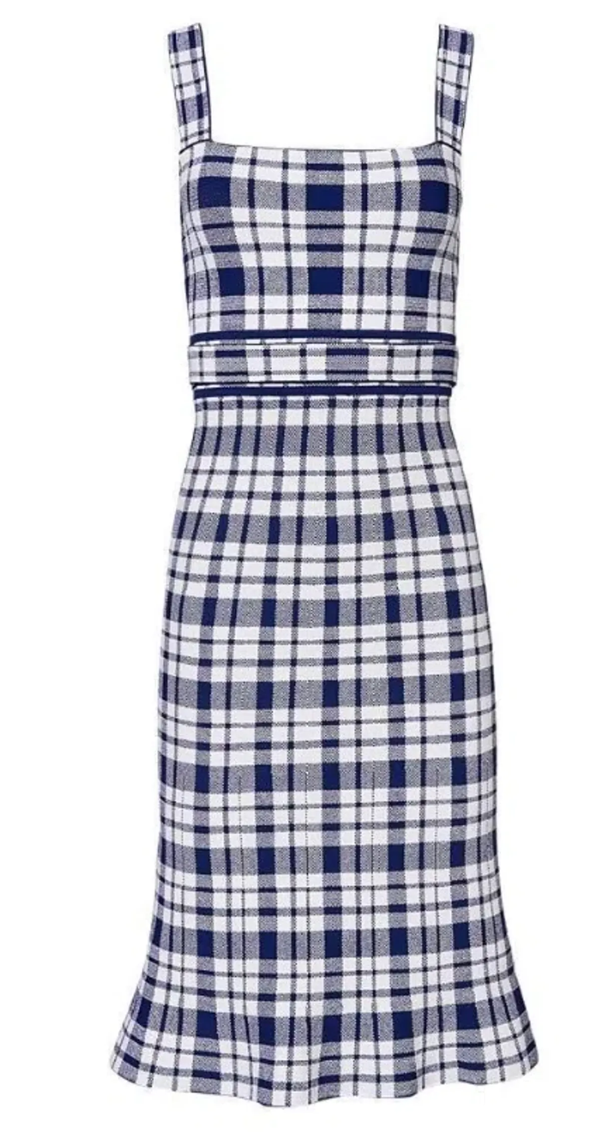 Crepe Knit Check Dress Blue Print - Image 3