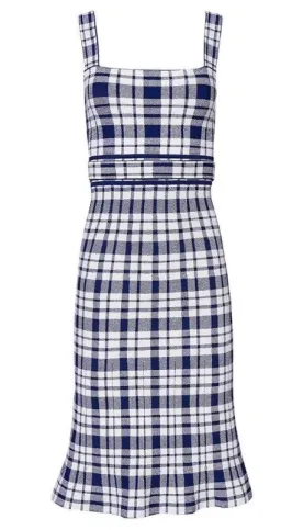 Crepe Knit Check Dress Blue Print for rent on The Volte - image 3