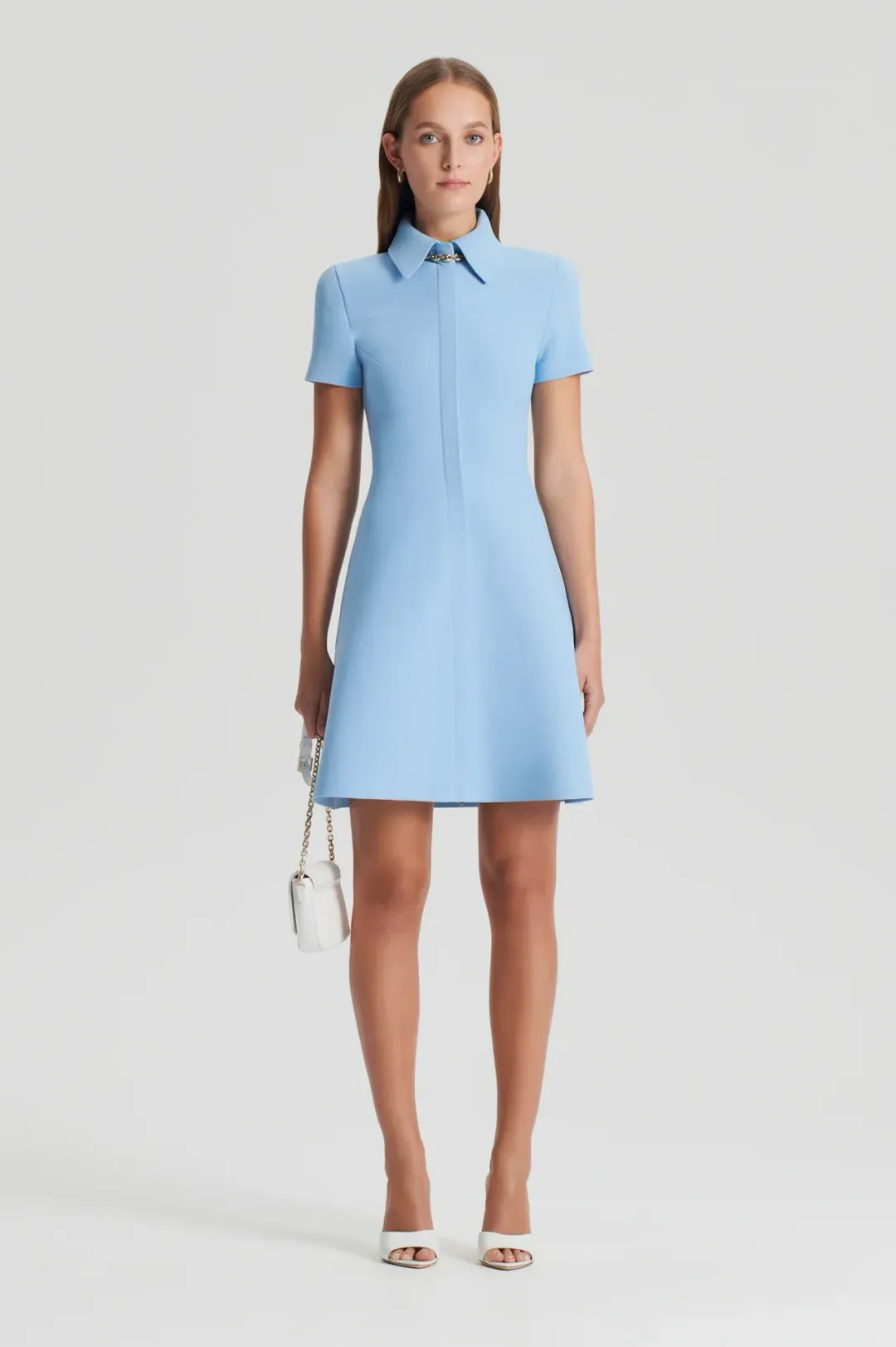Crepe Knit Zip Rivera Dress Light Blue for rent on The Volte - main image