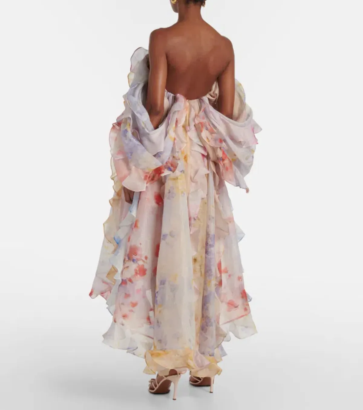 Zimmermann Crush Ruffled Off-the-shoulder Linen-silk Gown In Multi Floral Gown in size 8 - Image 2