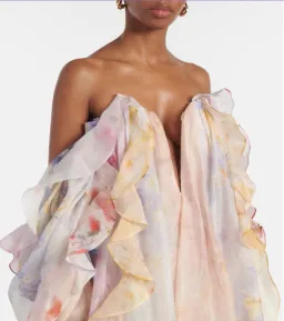 Zimmermann Crush Ruffled Off-the-shoulder Linen-silk Gown In Multi Floral Gown in size 8 for rent on The Volte - image 3