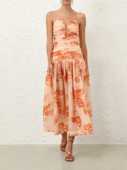 Zimmermann Cascadian Strapless Midi Dress Red Botanical Floral Size OP/6 for rent on The Volte - image 1